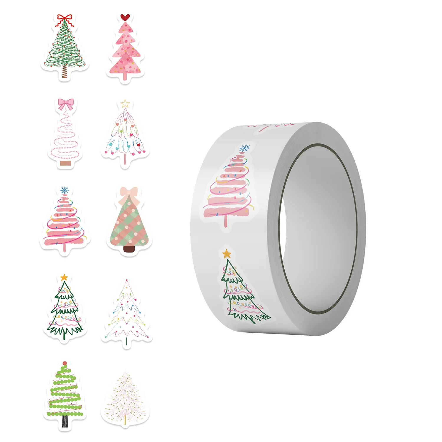 

500pcs/Roll Cartoon Christmas Tree Roll Graffiti Sticker Creative Decoration Mobile Phone Case Notebook Water Cup Gift Stickers