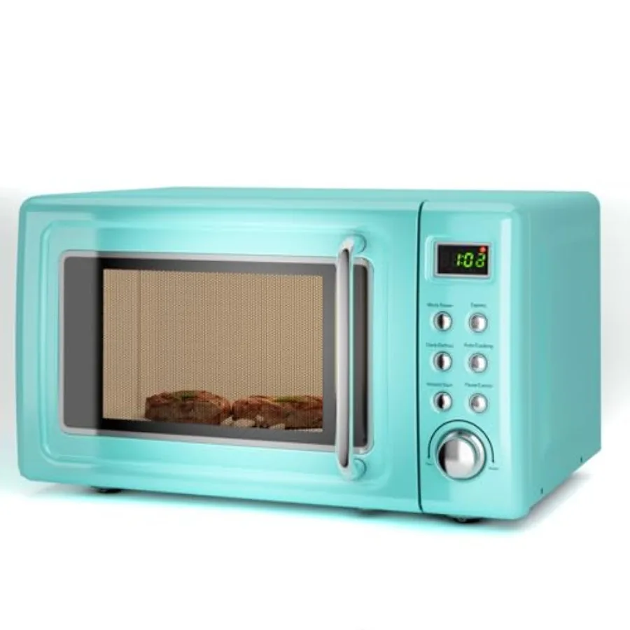 Four à micro-ondes rétro compact de 0,7 pi³ 700W avec 5 niveaux de puissance, menus de cuisson automatiques, plateau tournant en verre