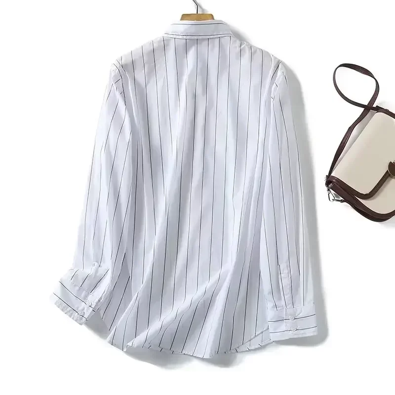 Women's 2023 Fashion New Two-color French Commuter Striped Blouses Retro Long-sleeved Button Loose Blouses Chic Tops