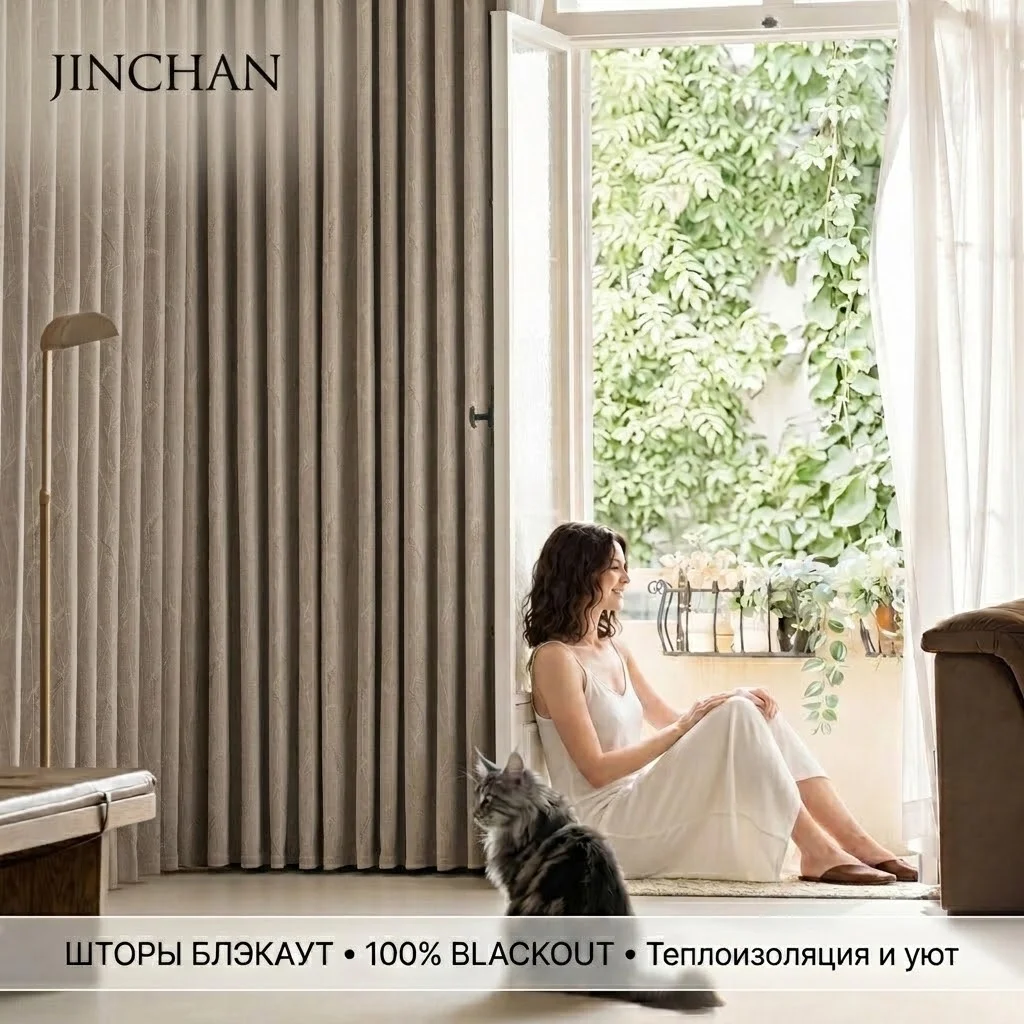 JINCHAN Textured Blackout Curtains Jacquard Thermal Insulated Privacy Drapes Noise Reducing Window Treatments for Living Room