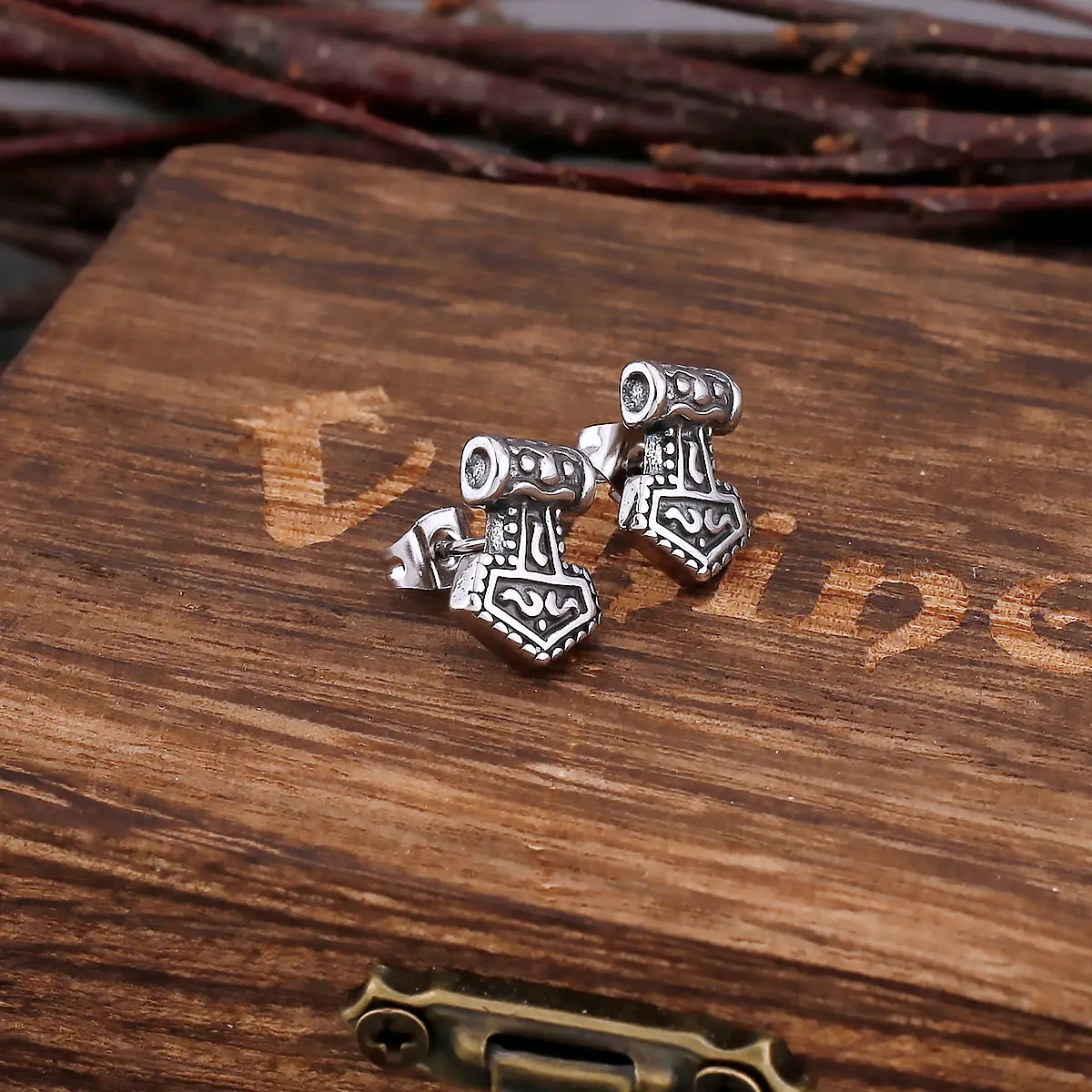 Nordic Vikings Anchor Stud Earrings For Men Stainless Steel Odin Thor\'s Hammer Amulet Accessories Vintage Fashion Jewelry Gift