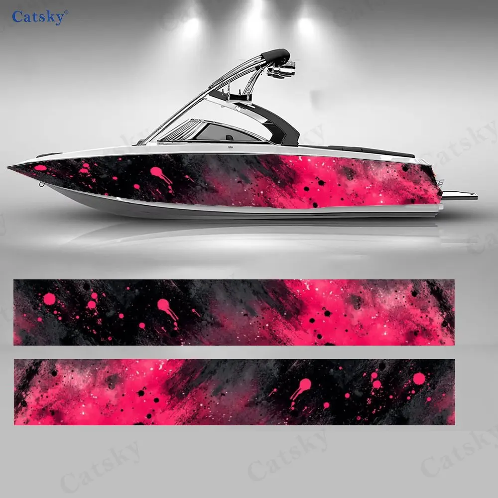 

2Pcs Bold Pink Galaxy Boat Wrap, PVC Waterproof Durable Vinyl Wrap Decals for Fishing Boats, Durable and Stylish Design, Gift