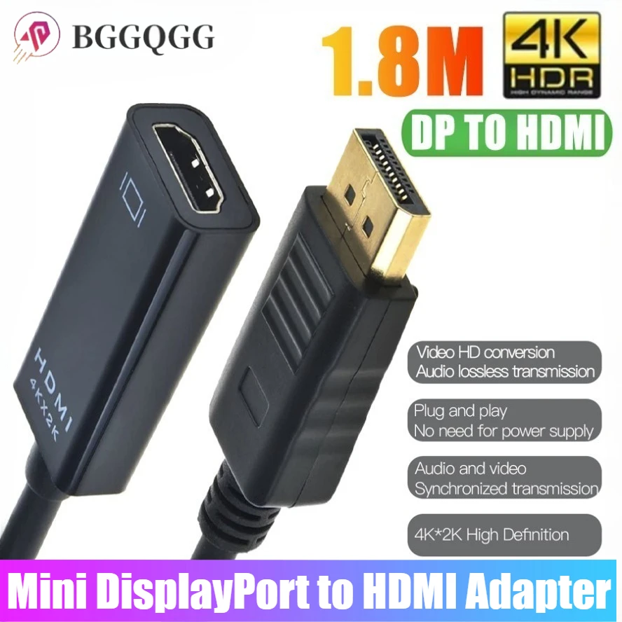 4K DP To HDMI-compatible Converter Cable DisplayPort Display Port To HDMI Video Audio Adapter Cable for PC Laptop HDTV Projector