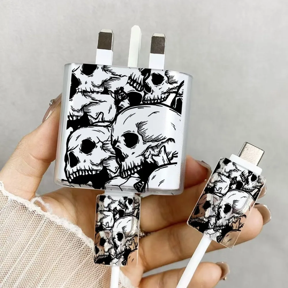 Fashion Rose Top Skull Cover For SAMSUNG Galaxy 25W Line Skull Anti-fall Compatible Shockproof Charger Protector Cable Winder