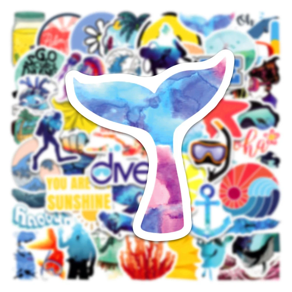 50PCS Summer Diving Cartoon Graffiti Waterproof Sticker Creative Decoration Trend Refrigerator Skateboard Guitar