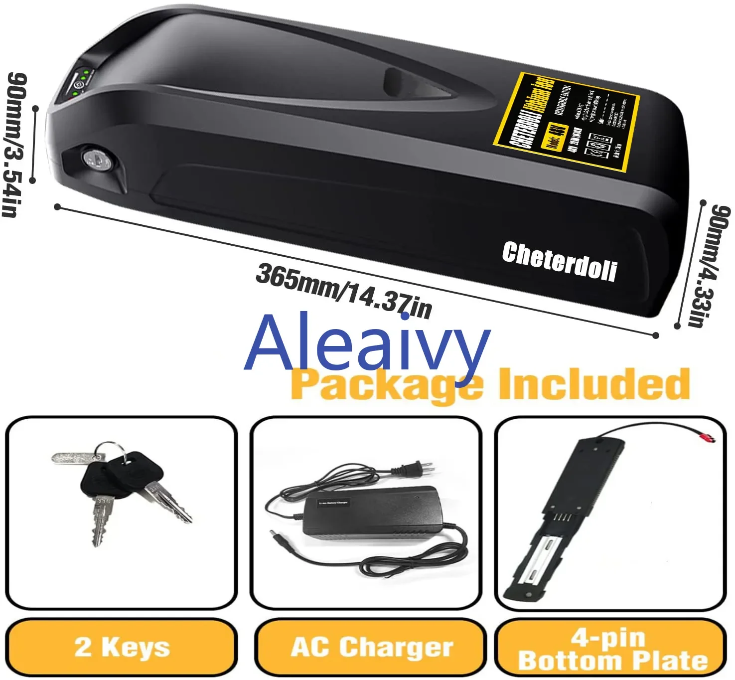 Aleaivy 36V 48V 10Ah 12Ah 15Ah 20Ah Electric Bike Battery Hailong 18650 Cells Pack Powerful Bicycle Lithium Battery USB Port