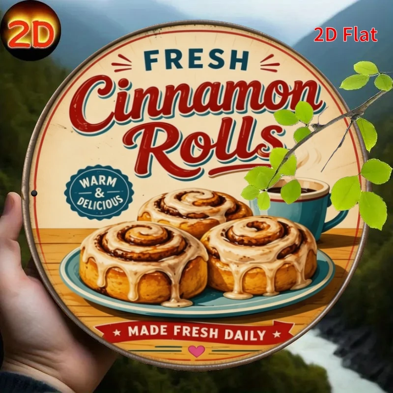 2D Flat, Decorative Sign 2D Flat - [2Dflat] 1pc Fresh Cinnamon Roll/Vintage Bakery Theme Retro Metal Sign Tinwork, Retro-Style W