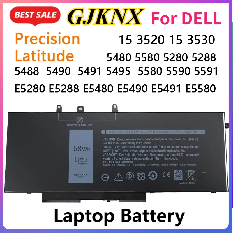 

68WH 7.6V GJKNX Laptop Battery For DELL Latitude E5480 5580 5490 5590 For DELL Precision M3520 M3530 GD1JP DY9NT Batteries