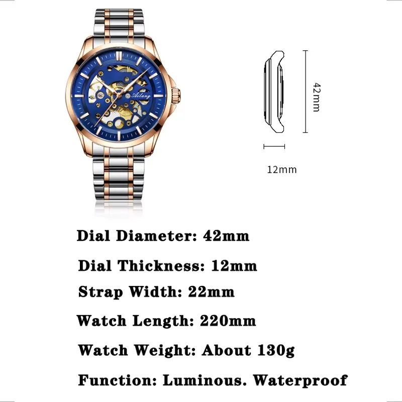 Skeleton Wristwatches Coated Glass 3Bar AILANG Automatic Mechanical Watch Genuine Leather Strap Waterproof Fashion Hollow Dial