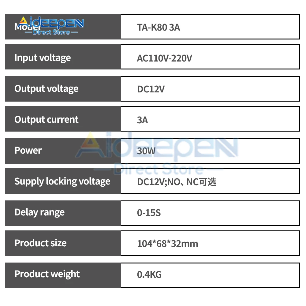 AC 110-220V to DC 12V 3A 30W Access Control Power Supply Controller Switch For Door Access Control System/Video Intercom System