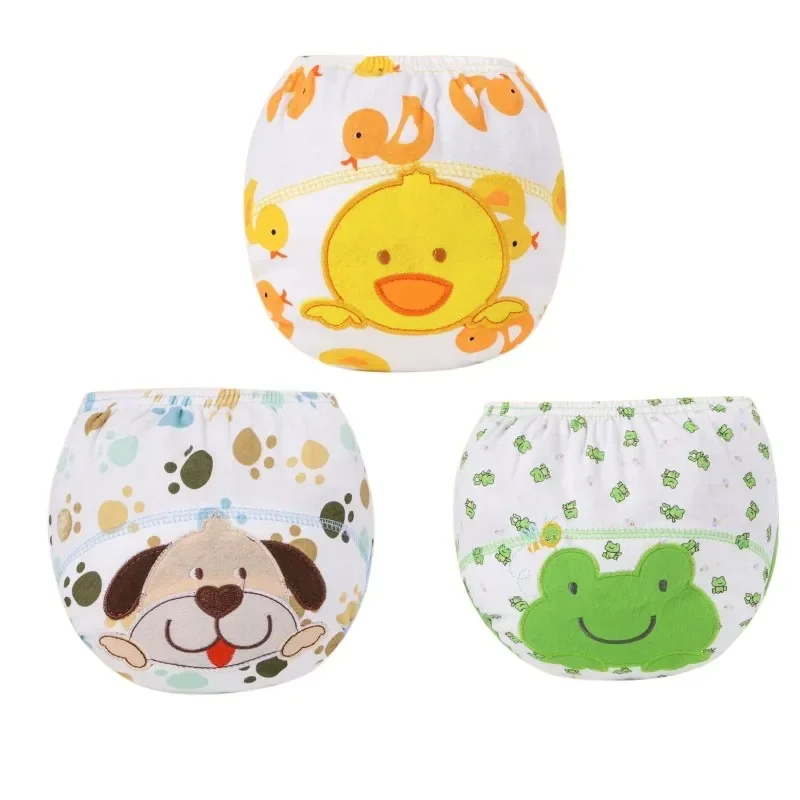 Fraldas impermeáveis do bebê, Calça Potty Training, Cuecas recém-nascidas, não impermeável, calcinha linda dos desenhos animados, 3 pcs