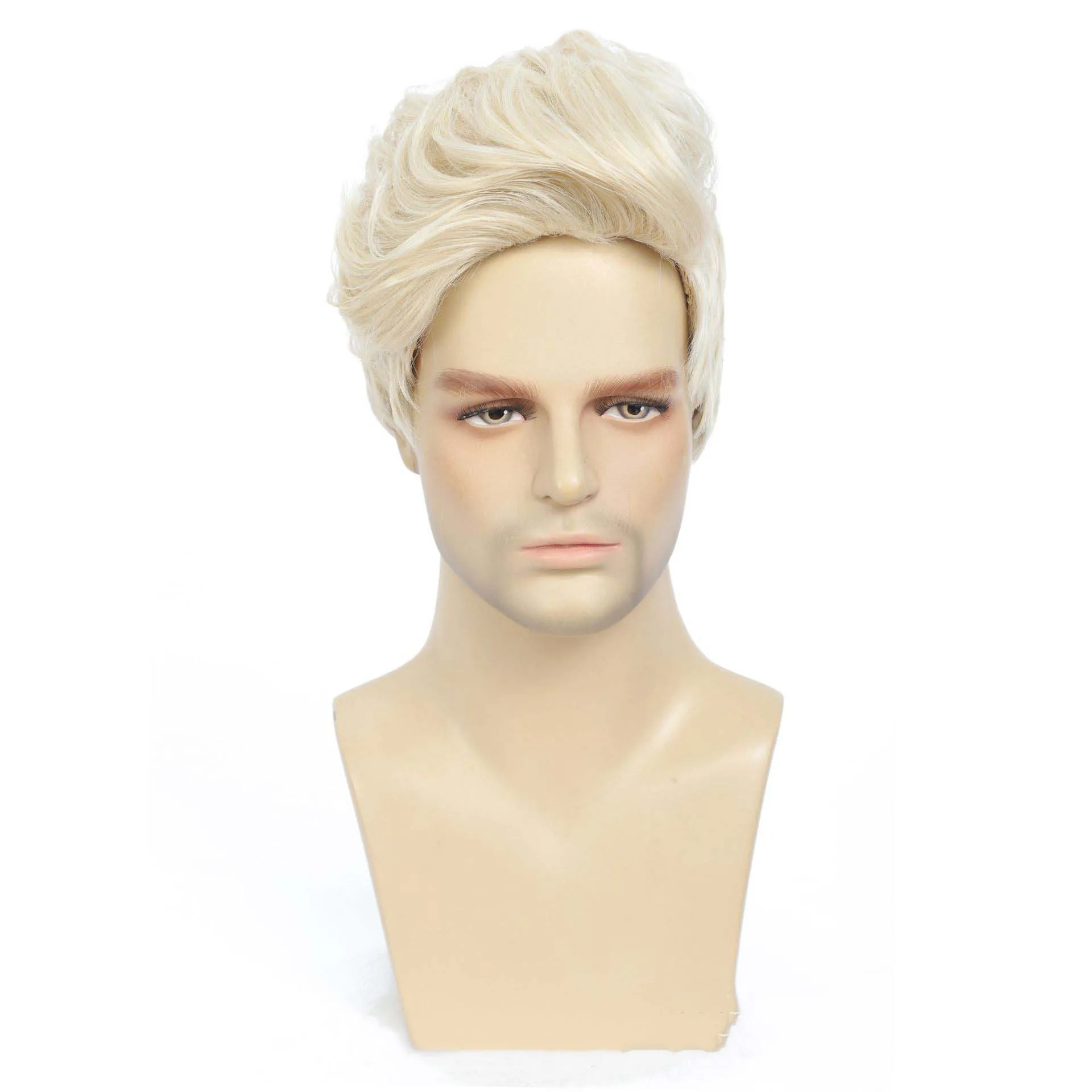 Perruque blonde synthétique courte pour hommes, perruques d'apparence naturelle droites, faux cheveux cosplay, fête d'Halloween, utilisation 03