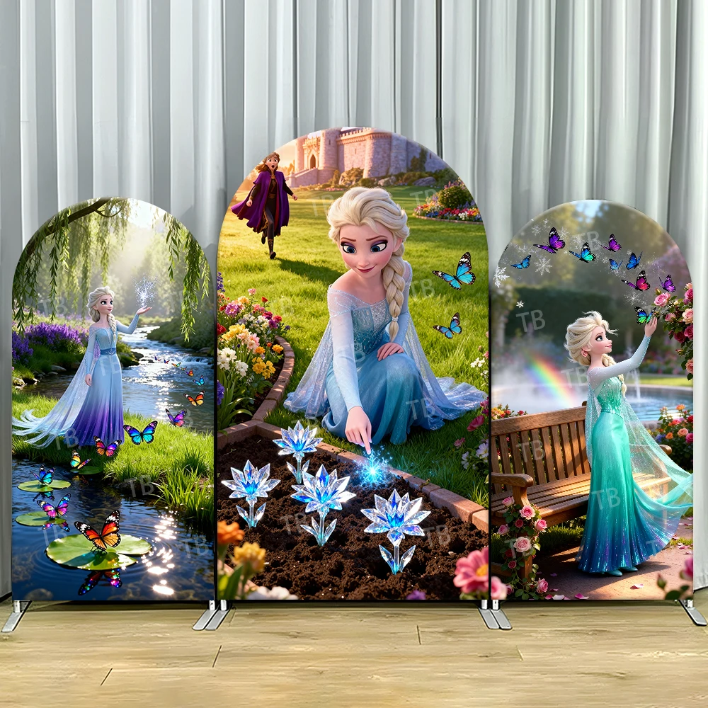 

TB Disney Frozen Princess Anna & Elsa Arch Backdrop Cover for Girls Birthday Baby Shower Party Decor Photo Background Wall Props