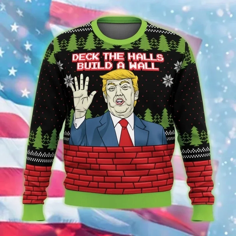 Sudadera navideña con estampado completo de Donald Trump, ropa para hombre, sudaderas con capucha divertidas de manga larga informales, novedad en chándal para hombre