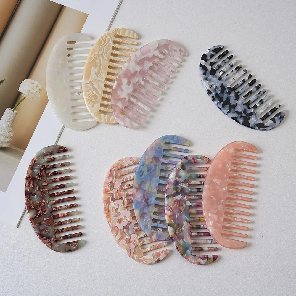 Marble Acetate Wide Tooth Hair Comb Anti Static Curly Hair Detangling Comb Portable Tortoiseshell Hair Styling Accessory Gifts