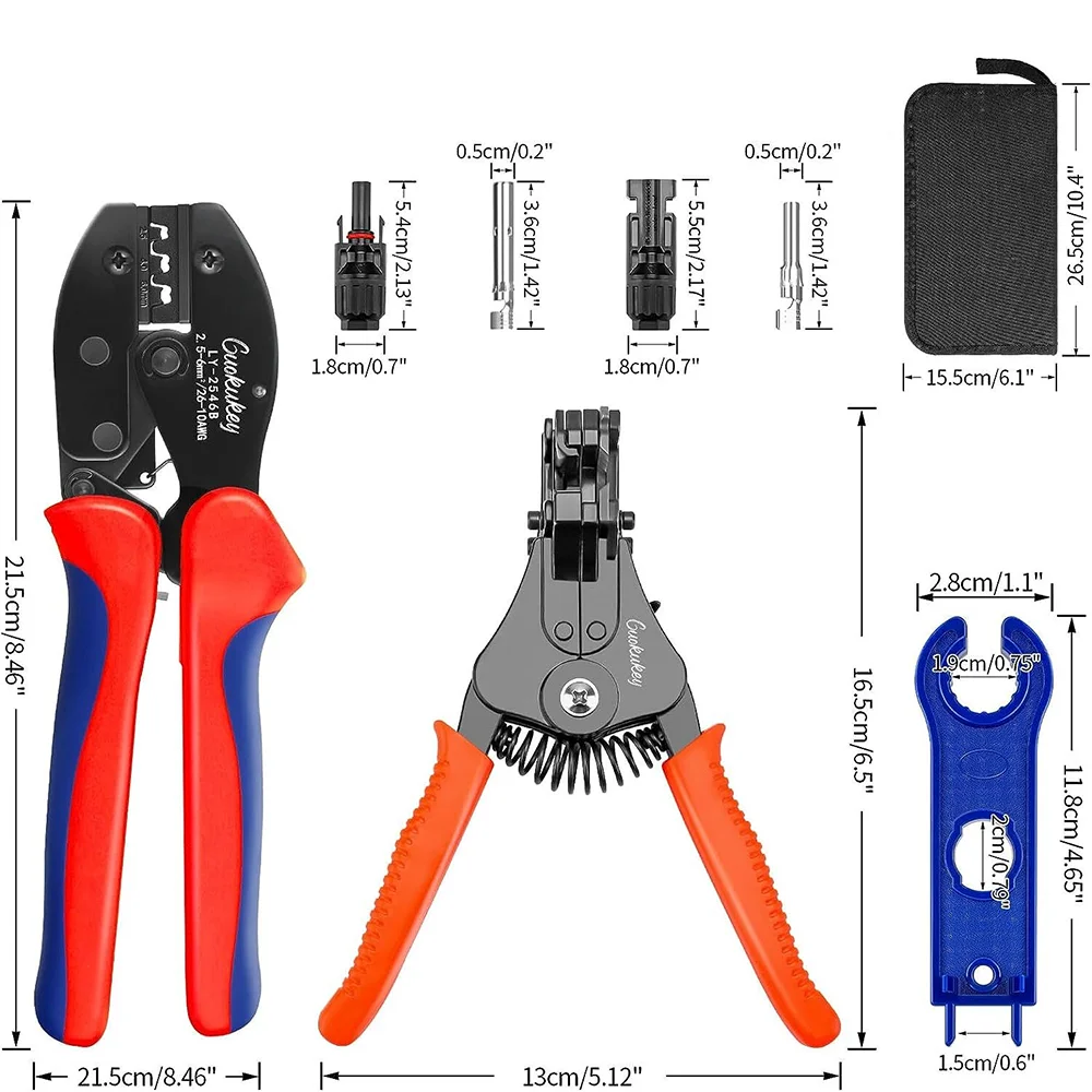 

10Sets Photovoltaic Connectors + 4 Tools Crimping Pliers for Solar Connectors for 2.5/4/6mm² Solar Panel Cables +Wire Strippers