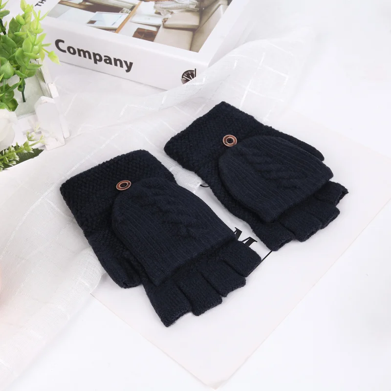 Wool Knitted Fingerless Flip Gloves Winter Warm Flexible Touchscreen Gloves for Men Women Exposed Finger Mittens Gloves Gifts