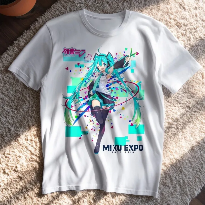 Hatsune Miku MIKU EXPO Commemorative Short Sleeve T-Shirt Japanese Anime Virtual Vocaloid Print White Round-Neck Top