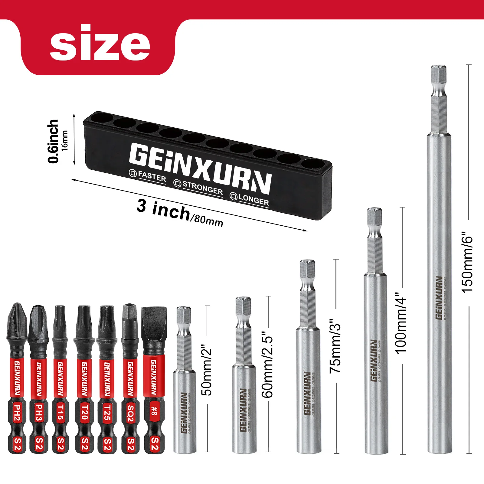 Geinxurn Stainless Screwdriver Bit Holders, Extension Socket Drill Bit Magnetic Holder Hex Shank Quick-Change Drill Bit Guide