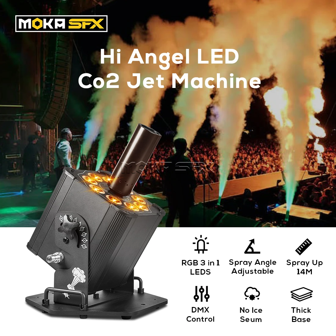 

MOKA LED CO2 Jet Machine with lights No Ice Residue RGB CO2 Cannon Special Effects Cryo Blaster for DJ Club Stage Show