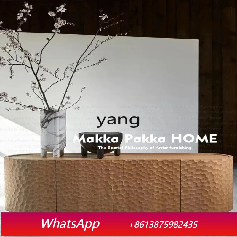 

LHH solid wood three-dimensional engraved TV cabinet household log wind storage side cabinet