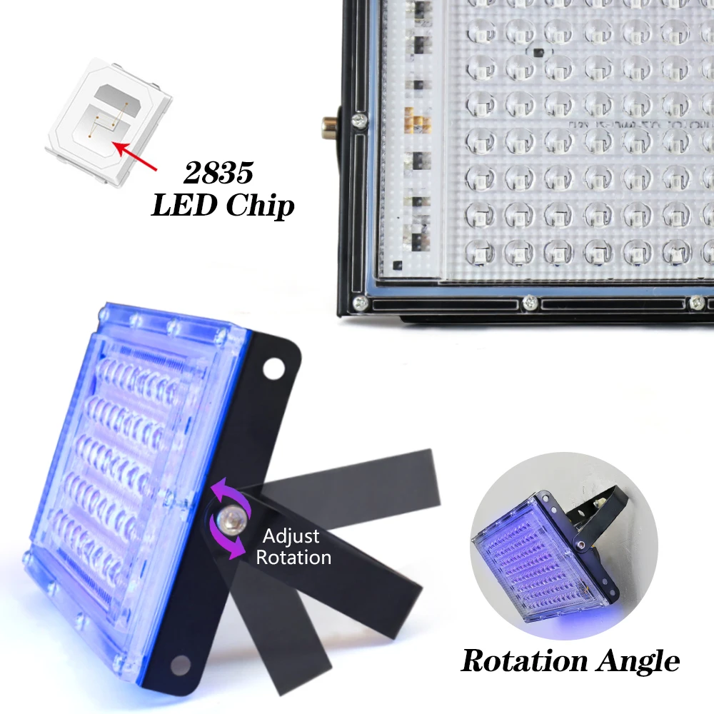 LED UV Floodlight 395nm 400nm 50W 100W 150W LED Stage Blacklight 220V Waterproof Ultraviolet Fluorescent Party Stage Backlight