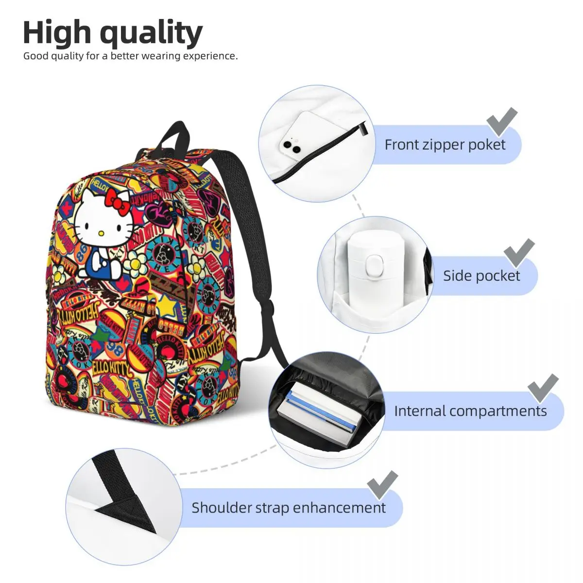 حقيبة ظهر هالو كيتي من التسعينيات للأولاد والبنات والأطفال والطلاب حقيبة كتب مدرسية لطيفة على شكل رسوم كرتونية حقيبة نهارية لمرحلة ما قبل المدرسة متينة