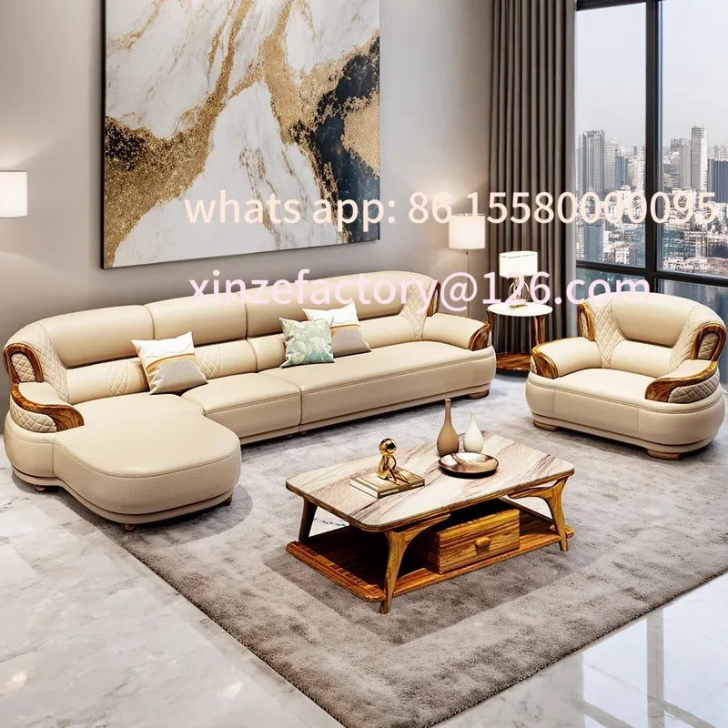 

Customizable New Chinese Ebony Leather Sofa