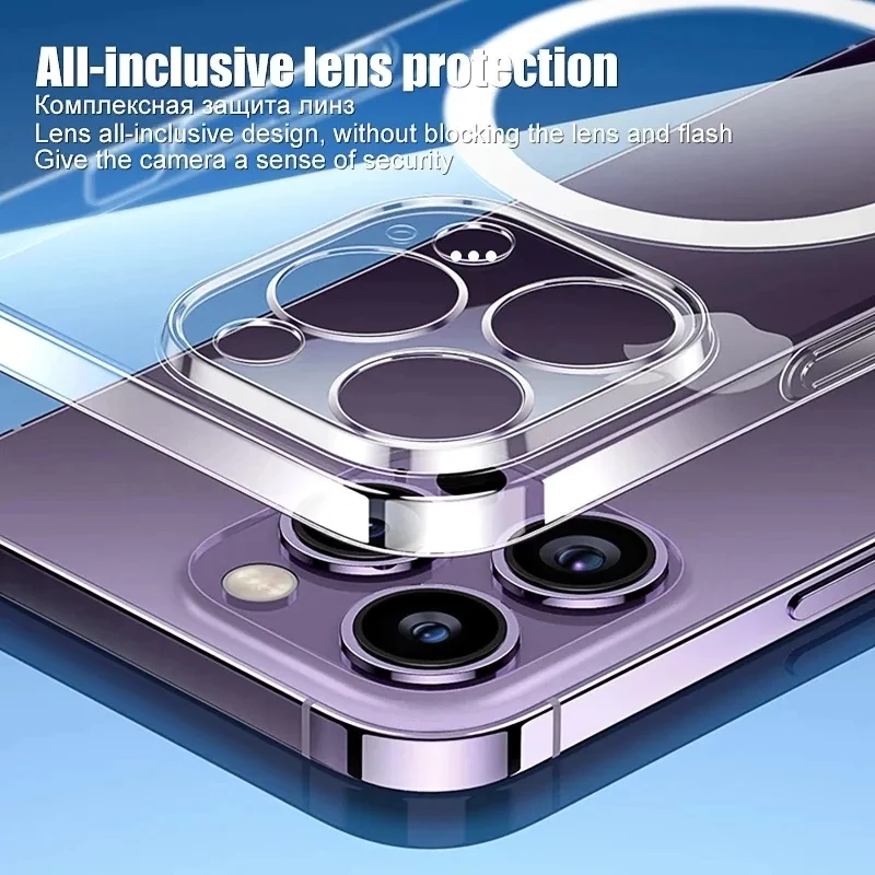 Transparent Magnetic Phone Case for IPhone 13 14 12 11 15 Pro Max 12Mini 13Mini Magsafe Wireless Charging Silicone Phone Case