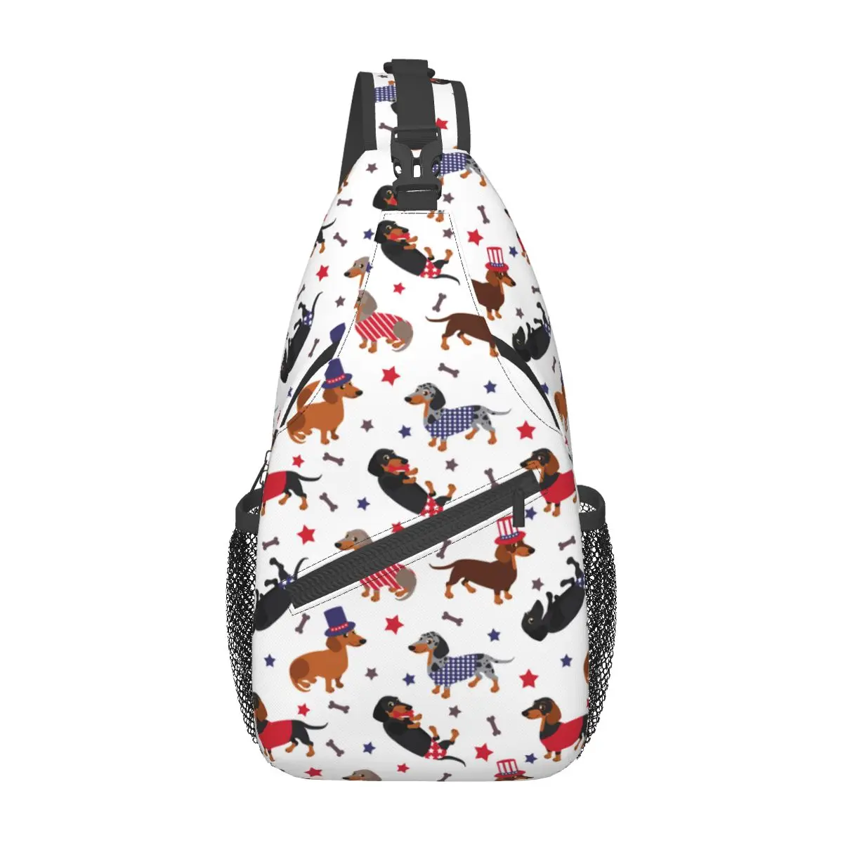 Patriótica Dachshund Sling Bag Peito Crossbody Ombro Mochila Outdoor Sports Daypacks Dog Cool Bag