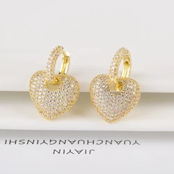 Luxury Shiny Cubic Zirconia Heart Shape Butterfly Drop Earrings Romantic Party Wedding Gift Gold Plated Jewelry for Women Girls