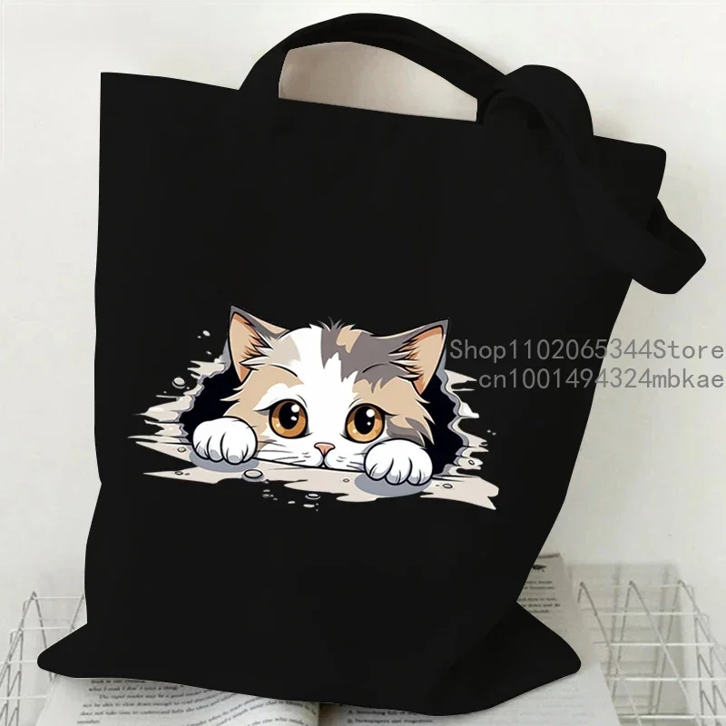 Cartoon 3D Cat Print Women Handbag Fashion Anime Animal Tote Bag High-capacity Reusable Shopping Bag Kitten Design Canvas Bags