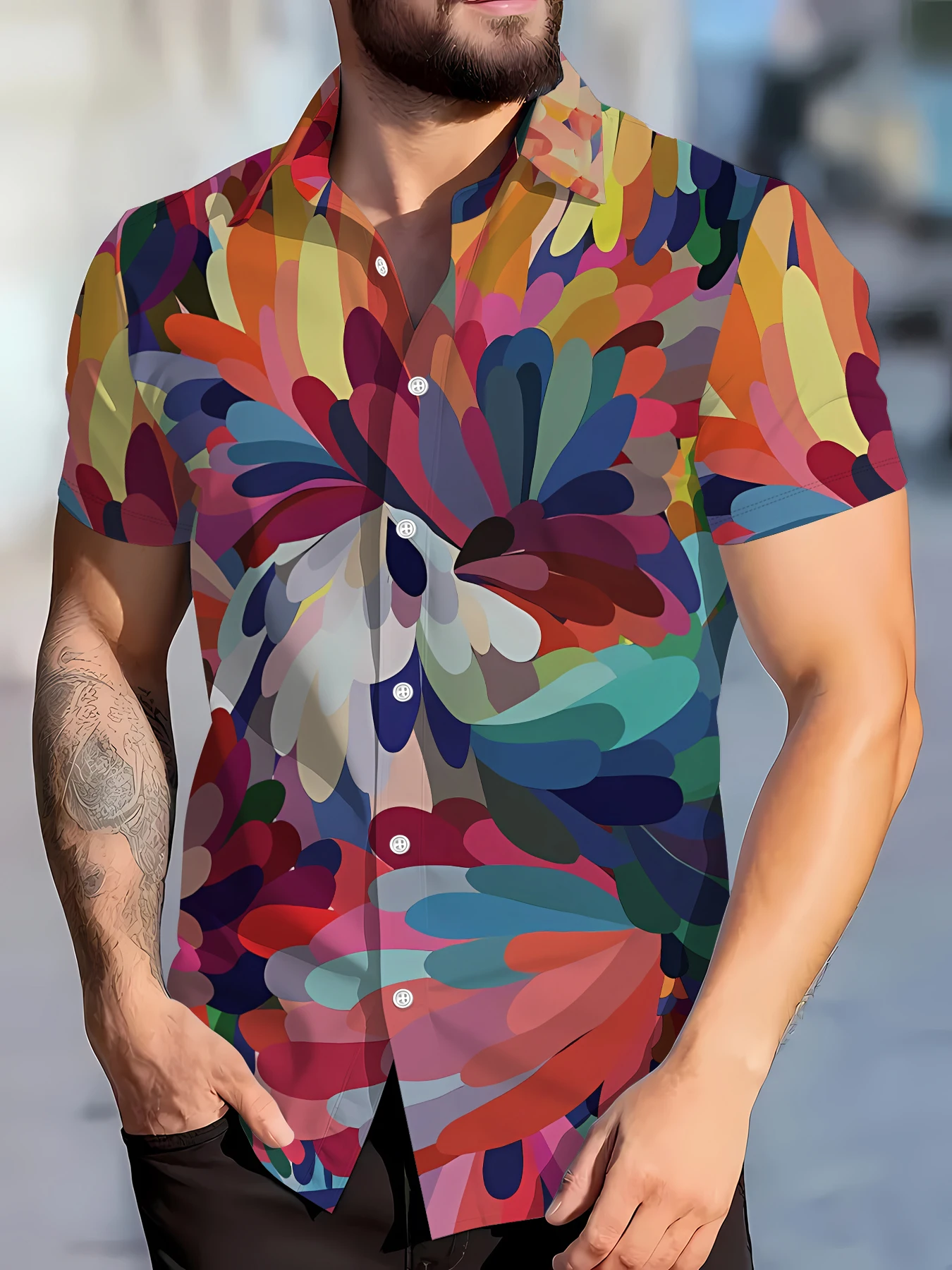 

2026 Summer New Style Men's Short-Sleeved Shirt with 3D Graffiti Pattern Print - Comfortable Soft Breathable and Lightweight