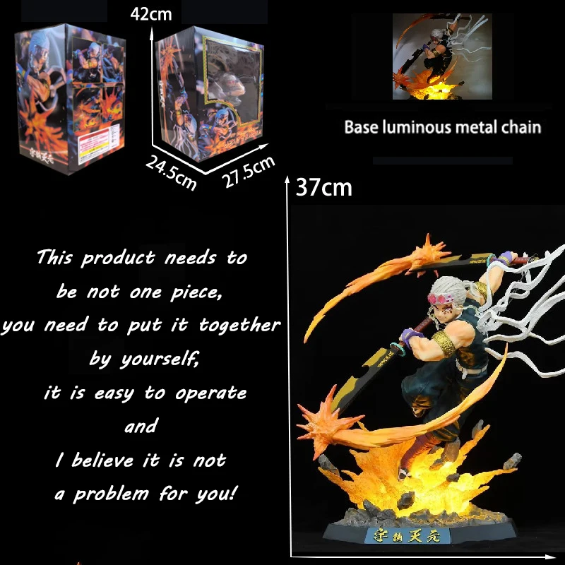 37cm Demon Slayer Figure Uzui Tengen Combat Scenes Base Lumionous Figura Splicing Pvc Model Collectible Ornaments Anime Toy Boys