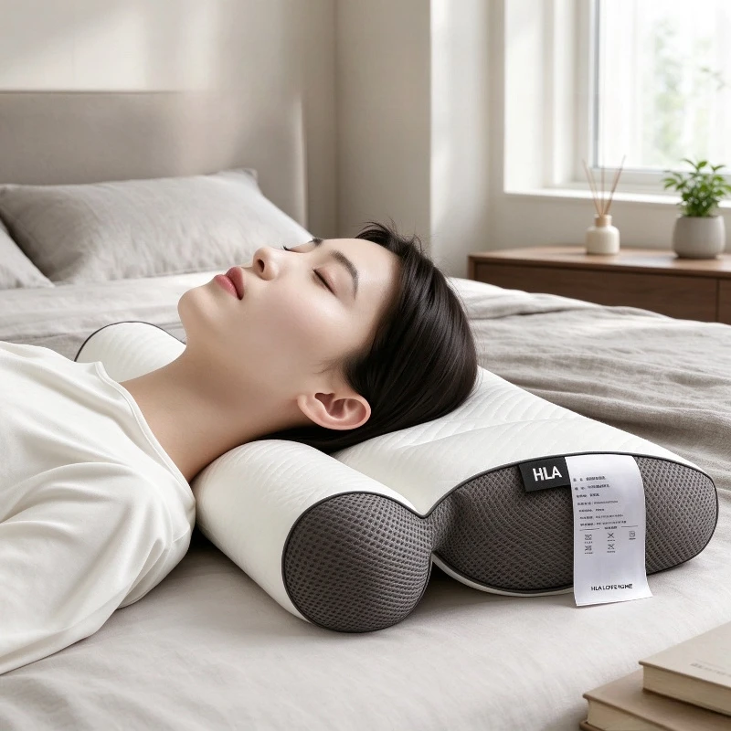 40x60x9cm Ergonomic Zoned Neck Pillow, Soft Breathable Support Cushion with Moisture Wicking Cover for Bedroom Sleep Daily Use