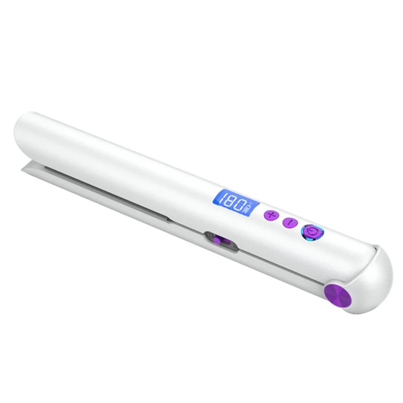 ABLU-ポータブル USB 充電式ヘアアイロンとカーラー、パワーバンク付きトラベルフラットヘアワンドワイヤレスストレート