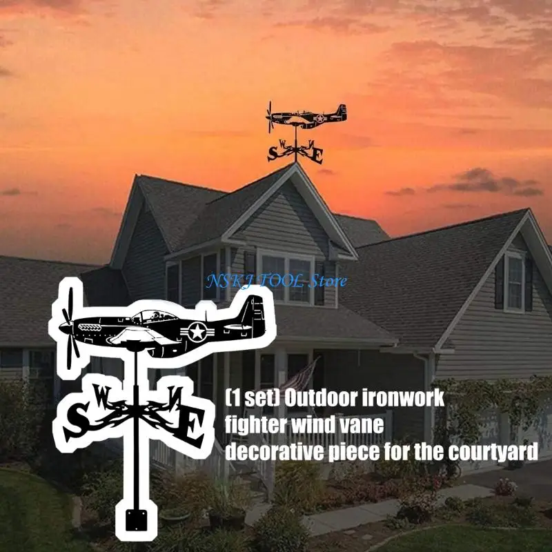 L8RC Vintage Fighter Airplanes Weathervane Durability Alloys Wind Direction Indicators for Outdoor Garden Decoration view 2