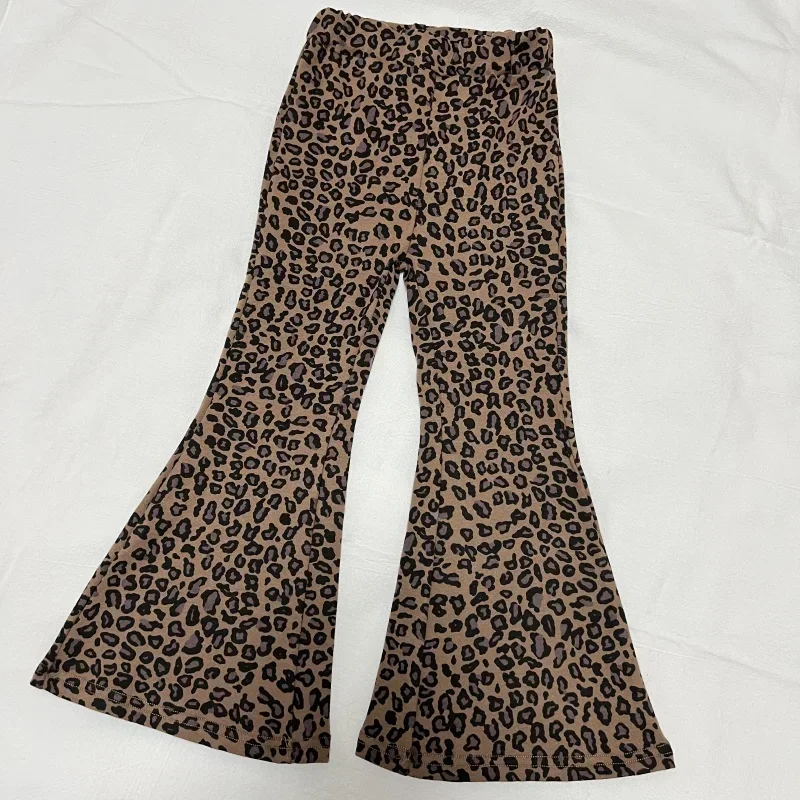 Boutique 2024 Korea Kids Fall Clothes Baby Girls Pants Cute High Waist Leopard Print Bell-bottoms Toddler Sweatpants 95% Cotton