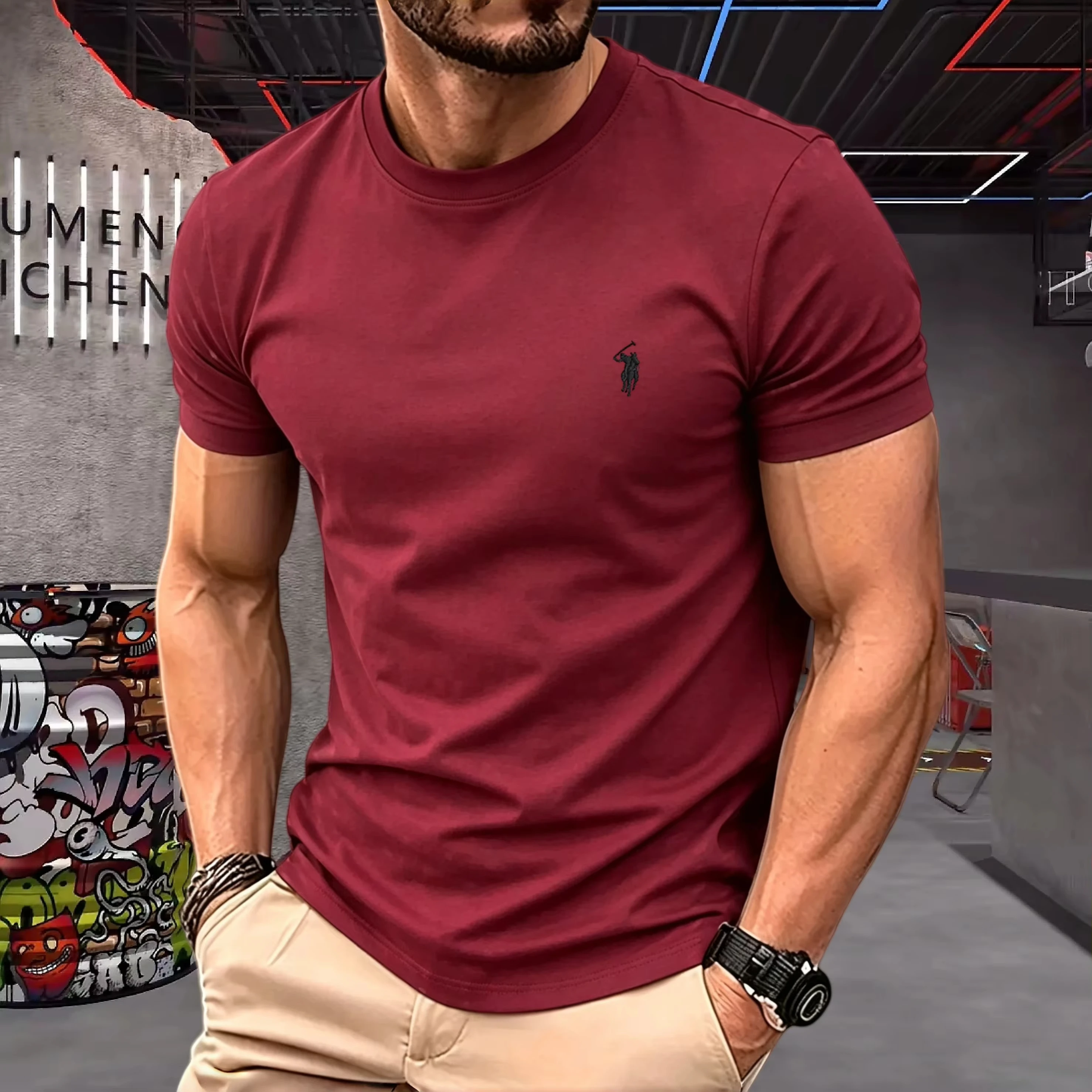 2026 Summer Men's 100% Pure Cotton Round Neck T-Shirt Pony Embroidery High Quality Short Sleeve Casual Sports Fashion Tops image 3