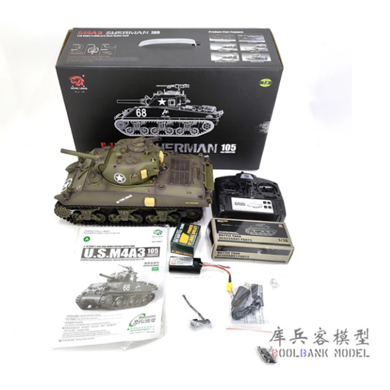 Henglong 3898 1/16 2.4G Remote control full scale simulation American Sherman M4A3 off-road military tank RC tank model Toy