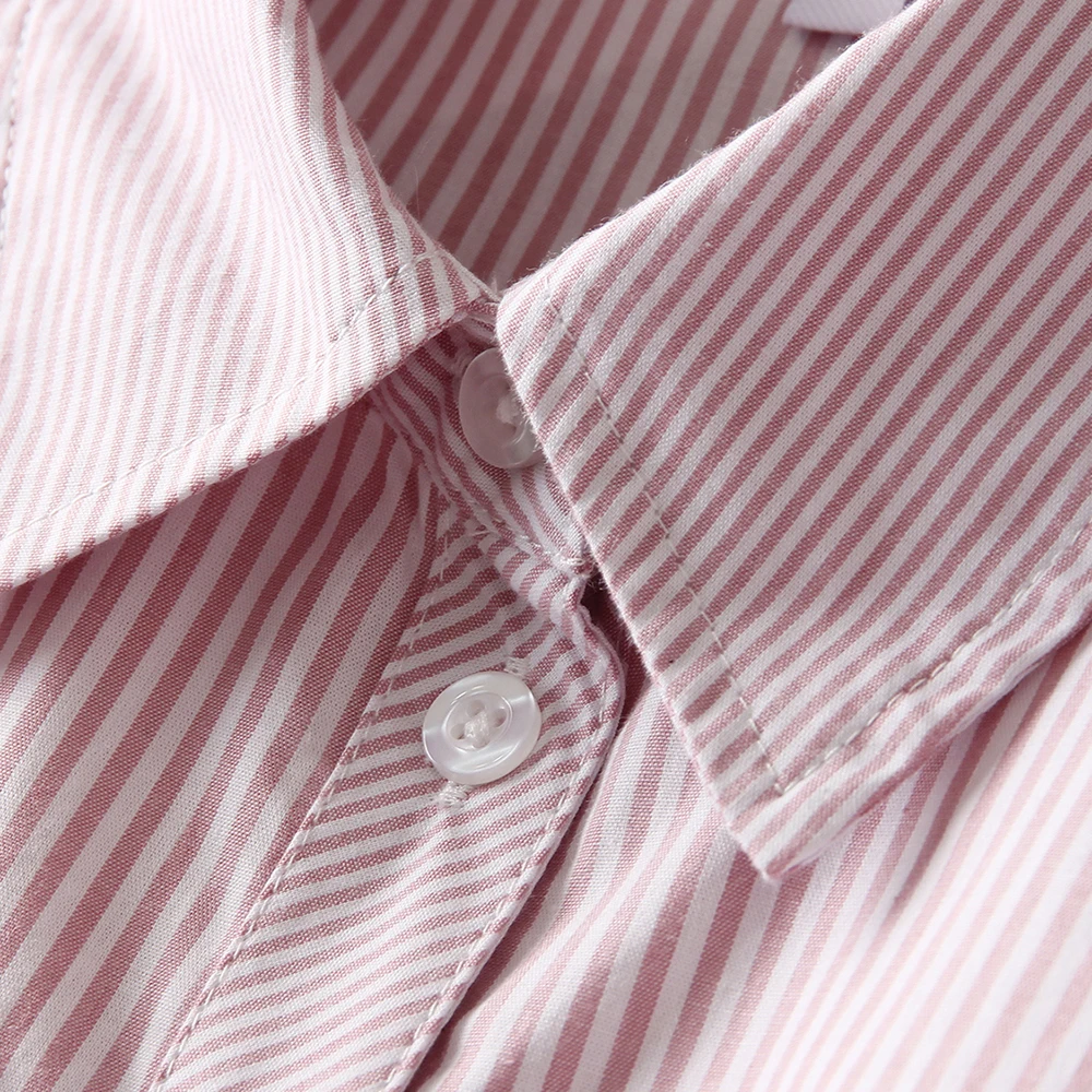 Doce rosa listrado camisa vestido para mulher outono fino manga cheia a linha vestidos casuais de cintura alta rendas vestidos de comprimento médio