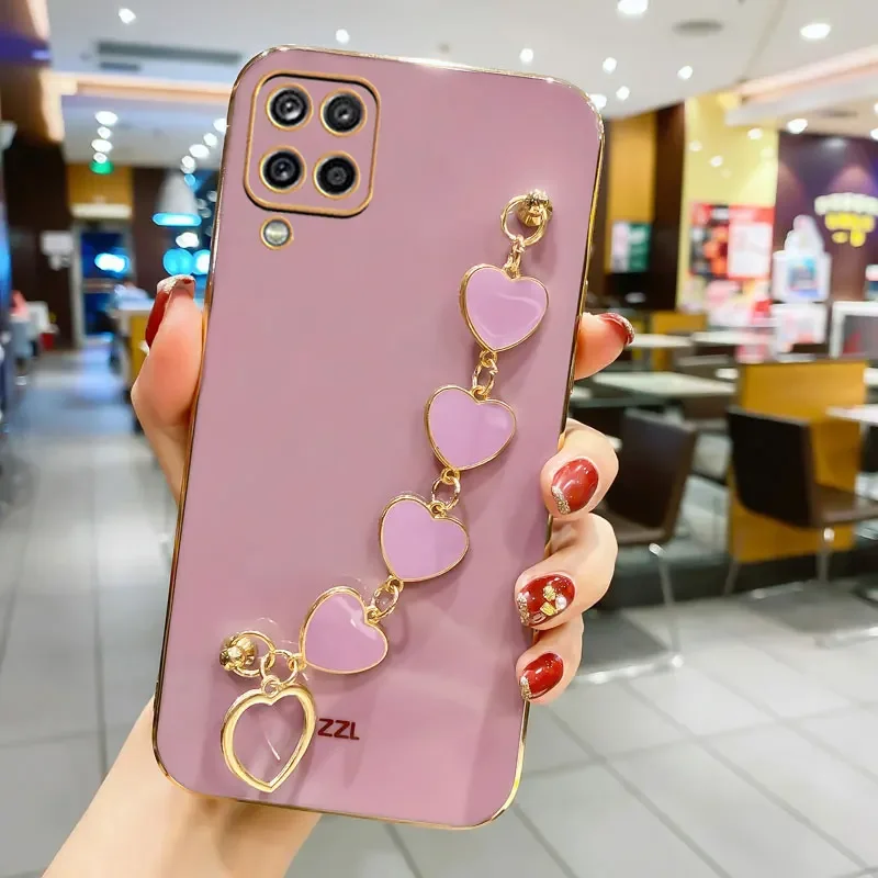 Heart Plating Bracelet Case For Samsung A11 A12 A13 A14 A30 A20S For Samsung A03 A04 A04S A03S A10S A21S Luxury Silicone Cover