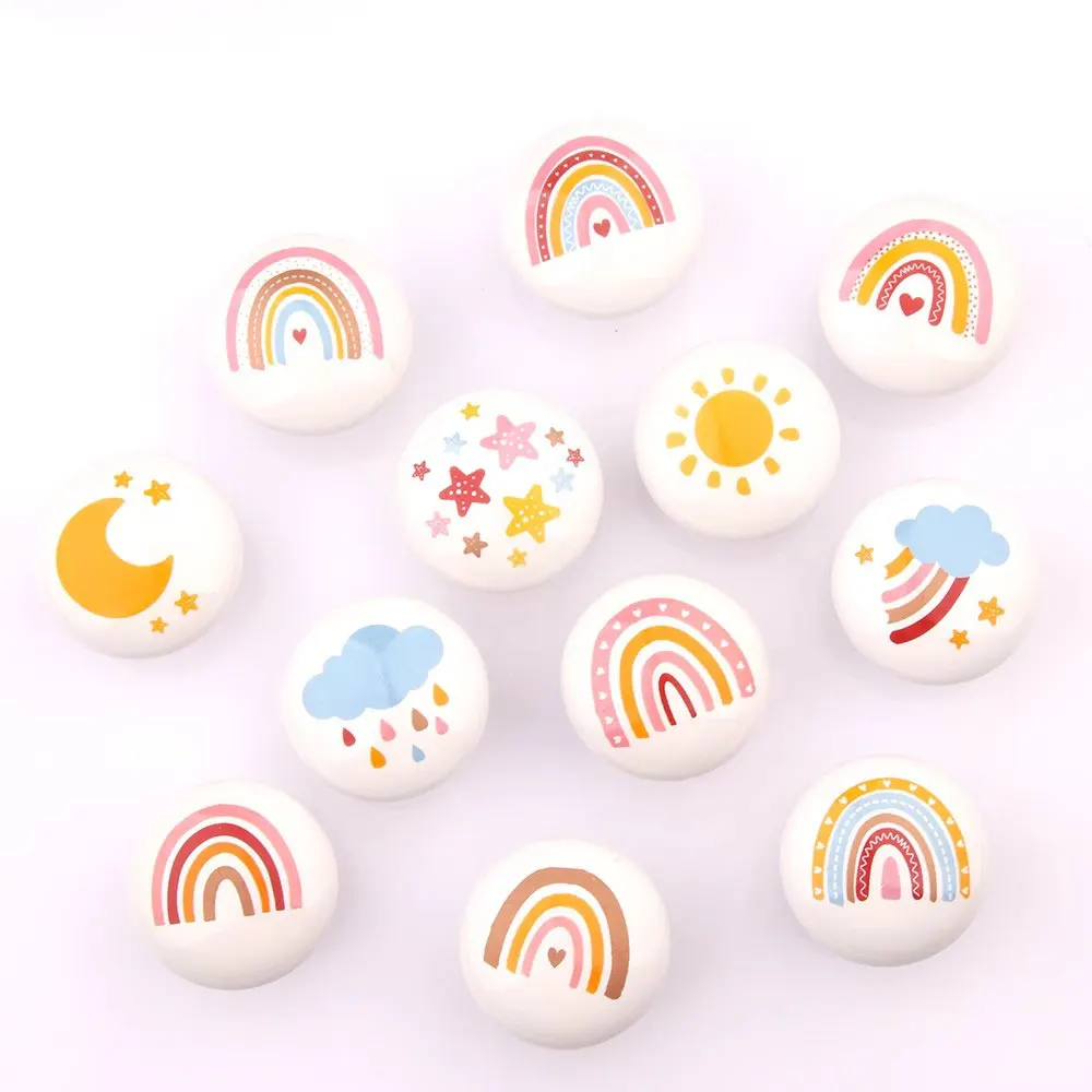 Ceramic Handles for Cabinets and Drawers Cute Wardrobe Pulls for Children's Room Single Hole Cupboard Door Round Knobs 1 Piece