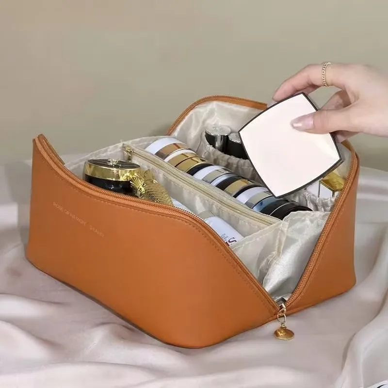 HOMEFISH Luxury Zipper Cosmetic Storage Case, Portable Travel Makeup Organizer Toiletry Bag for Women