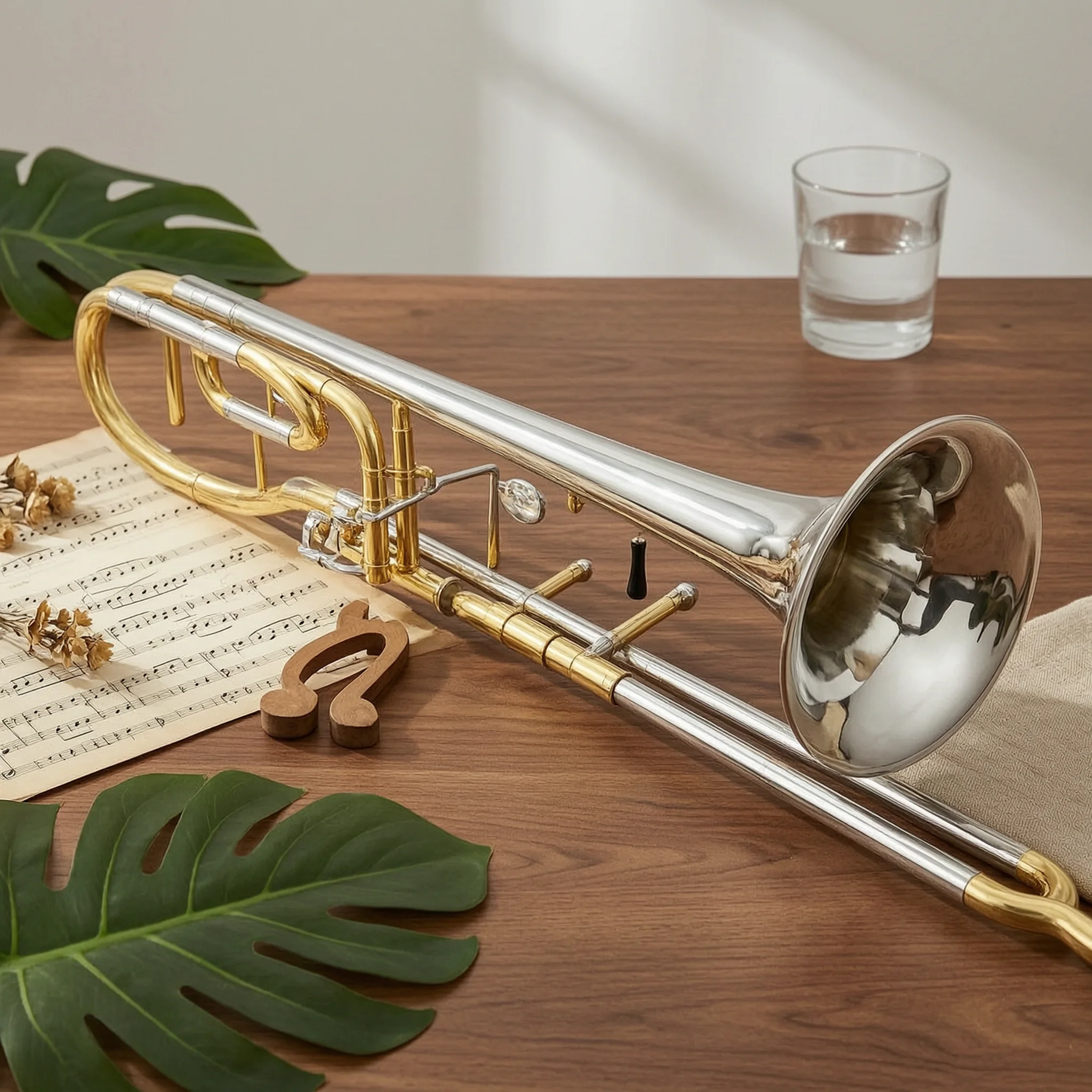 Student Slide Trombone with Hard Case Striking Two Tone Secure Brass for Music Progression