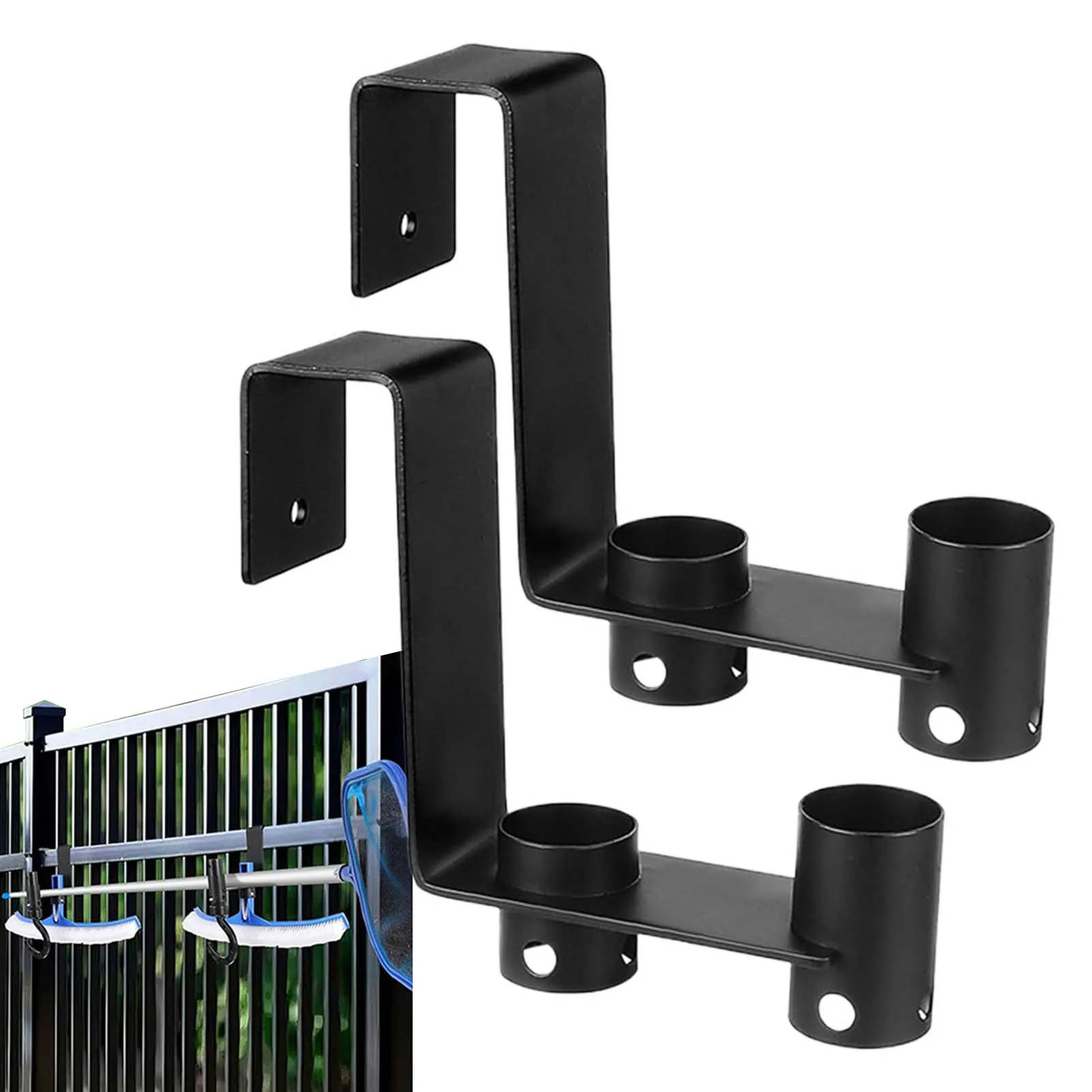 

Pool Pole Hanger 2 Pieces Heavy Duty Metal Fence Hooks Outdoor Accessory For Beach Wall Deck Sports Swimming Garden Clothes