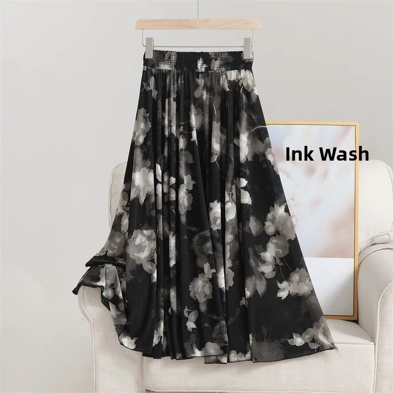 Ele – jupe mi-longue élastique à imprimé Floral, taille haute, pour mères d'âge moyen, danse carrée d'été, jupe fine en Fiber de Polyester