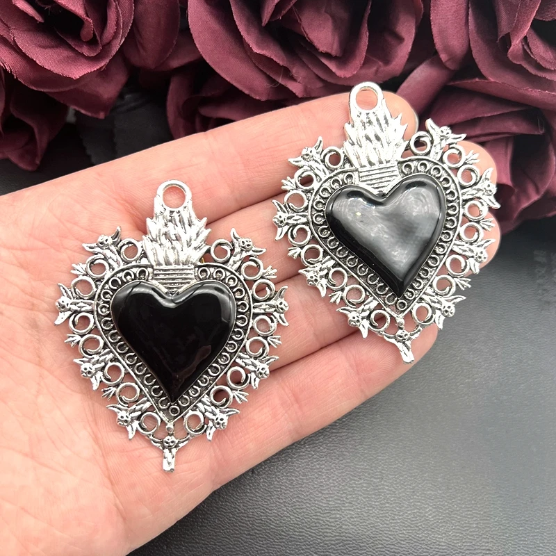 1pcs 67*54mm Large Boho Filigree Heart Matt Charms Pendants for DIY Necklace Jewelry Making Accessories Enameled Sacred Heart