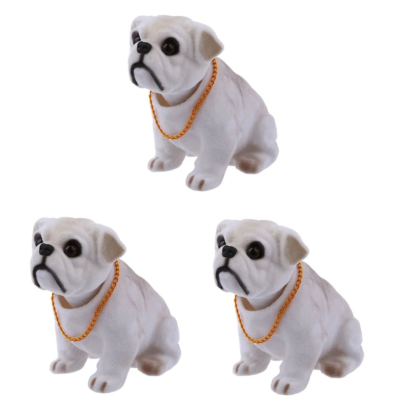 3X White Light Gray Shaking Head Nodding Bulldog Dog Decoration For Car