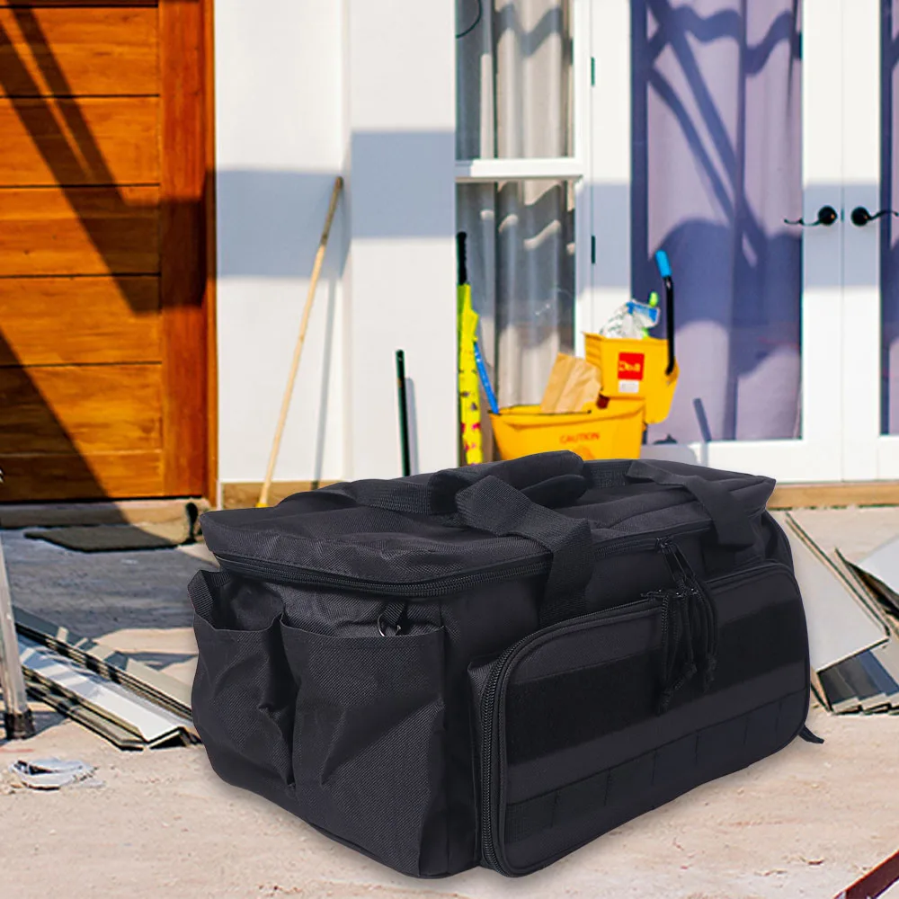 حقيبة تخزين أدوات بمقبض مريح، لون أسود، سهلة الحمل، حقيبة عمل متعددة الوظائف، حقيبة أدوات بقاعدة مبطنة سميكة #5